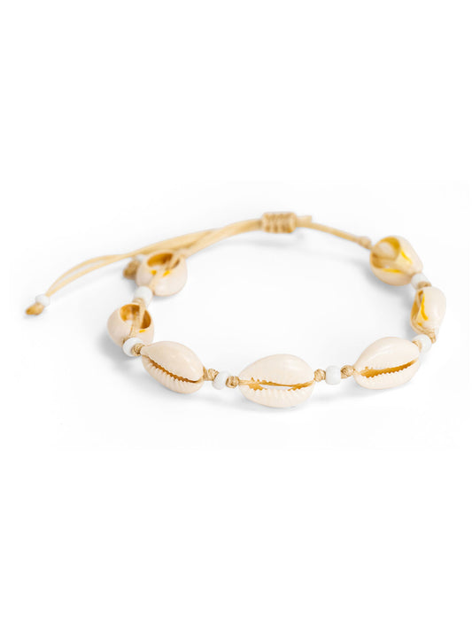 Small White Cowrie Shell And Bead Anklet