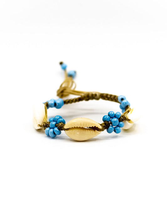 Cowrie Shell And Azure Flower Bead Bracelet