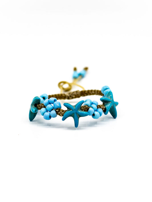 Starfish And Azure Flower Beads Bracelet