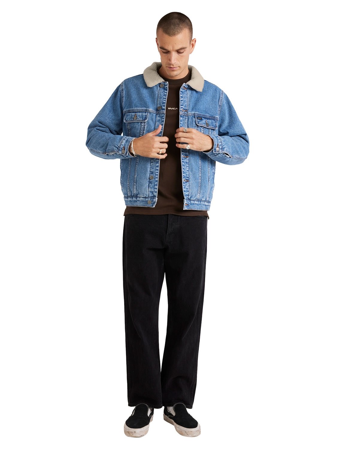 RVCA Men's Denim Sherpa Trucker Jacket