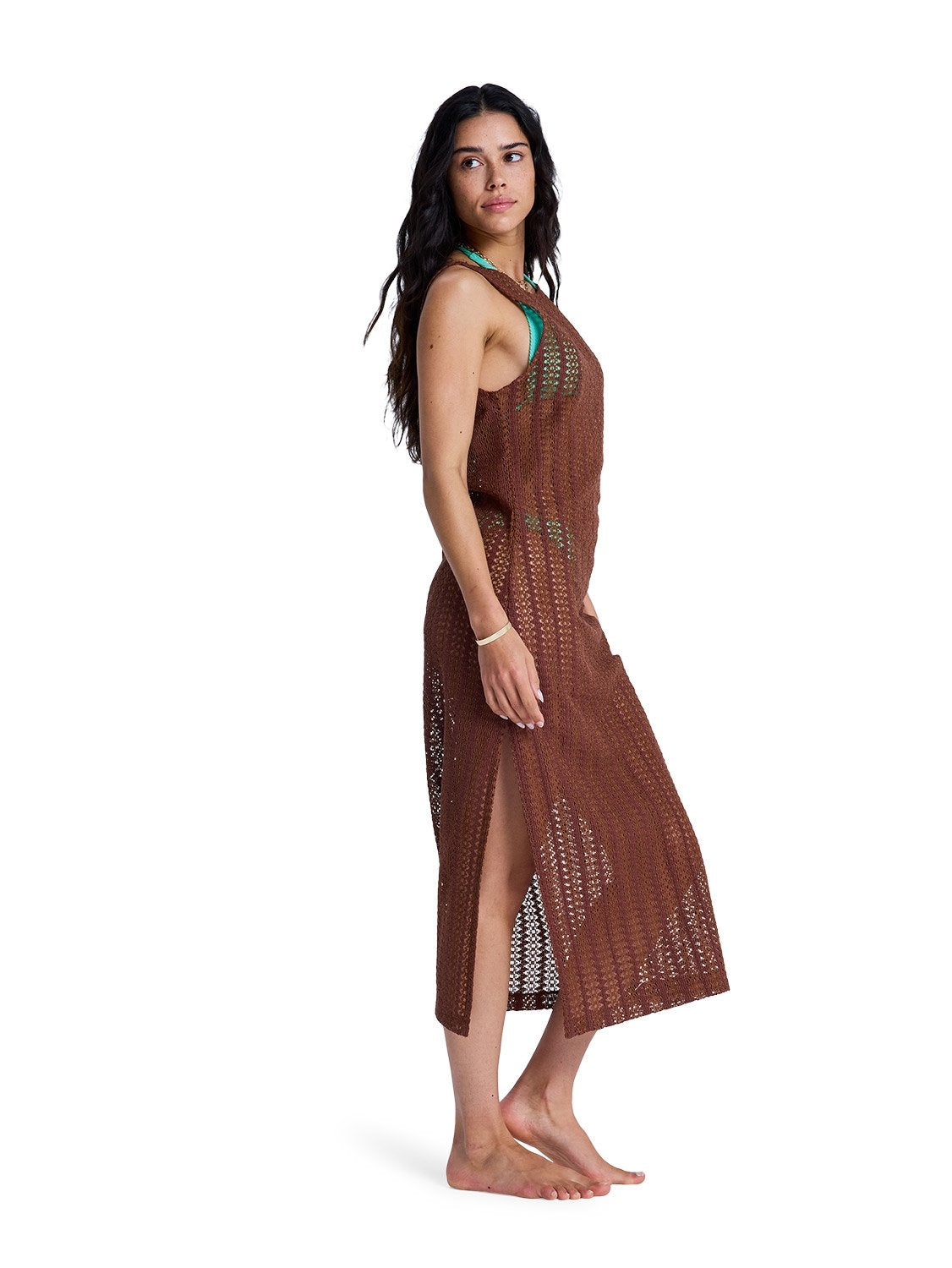 roxy crochet dress Neutral Striped Crochet Maxi Dress Strapless Fit Small