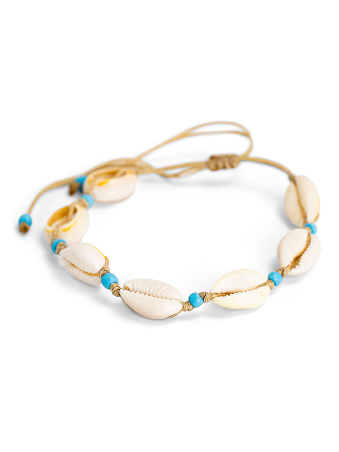 Small White Cowrie Shell And Blue Bead Anklet