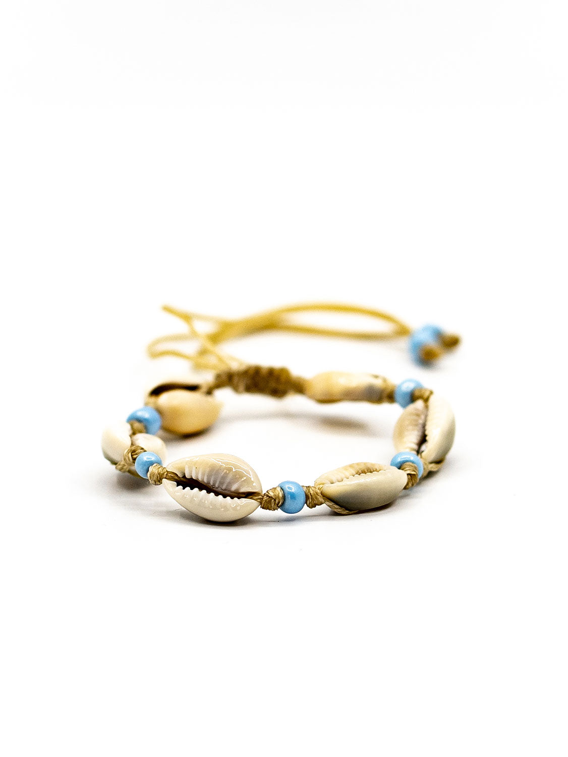 Cowrie Knotted With Azure Bead Bracelet