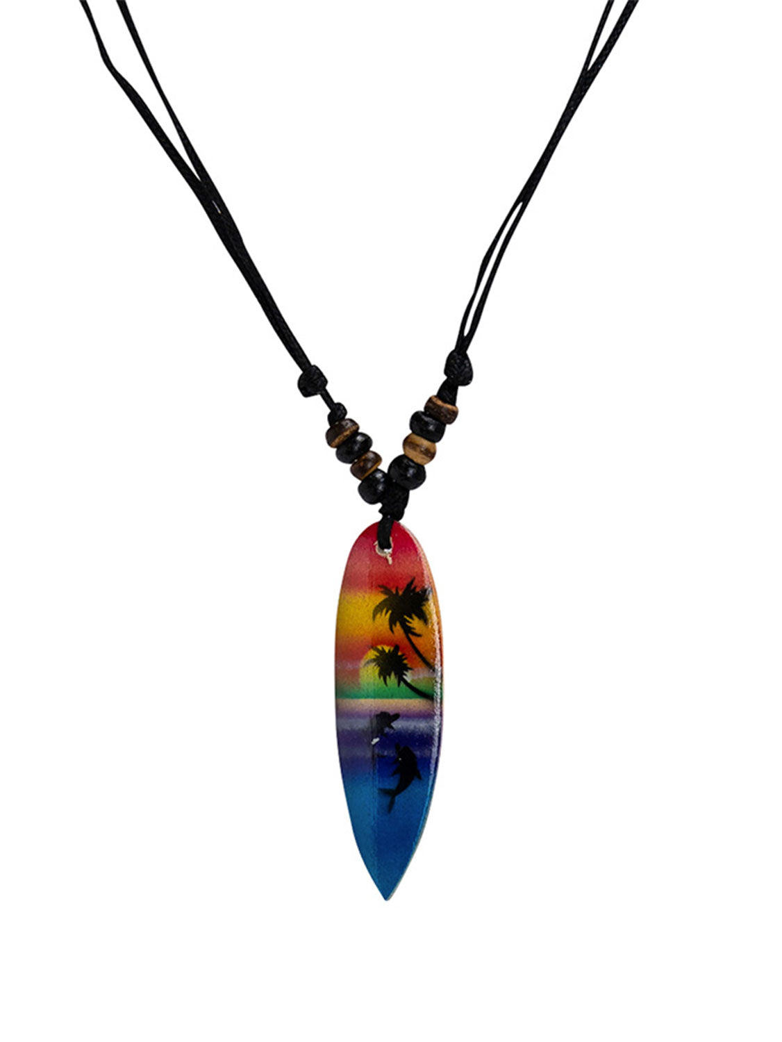 Panoramic Surfboard With Wood Beads Necklace